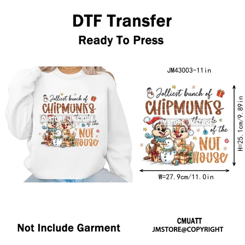 Funny Cartoon Mouse Friends Merry Christmas Movie Character Xmas Season Iron on DTF Transfer Stickers Ready to Press for Hoodies