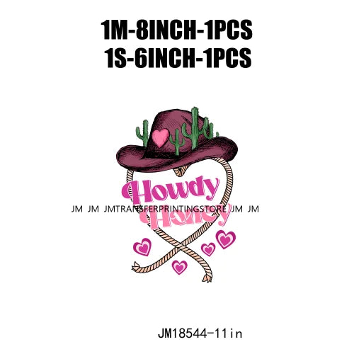 Pink Love Howdy Honey Valentine's Day Printing Designs Iron On Western Cowgirl Boat Hat DTF Transfers Stickers For T-Shirts Bag