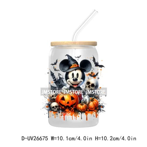 Cartoon Mouse And Friends Halloween Pumpkin UV DTF Transfer Stickers Decals For Libbey Cold Cups Mugs Tumbler Custom Labels Fall