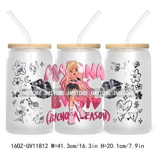 Cartoon Girls Bichota Doll Season Concert Wire Heart Manana Sera Bonito UV DTF Stickers Cup Wraps For 16OZ Libbey Glass Can