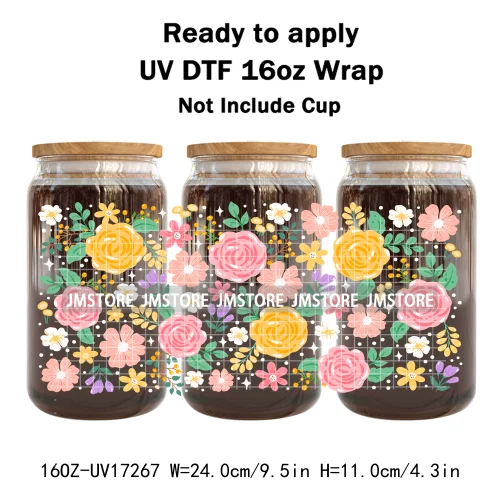 Coquette Floral Self Love Affirmations UV DTF Stickers Ready To Transfer Cup Wrap Custom Labels DIY Craft For Libbey Can Glass