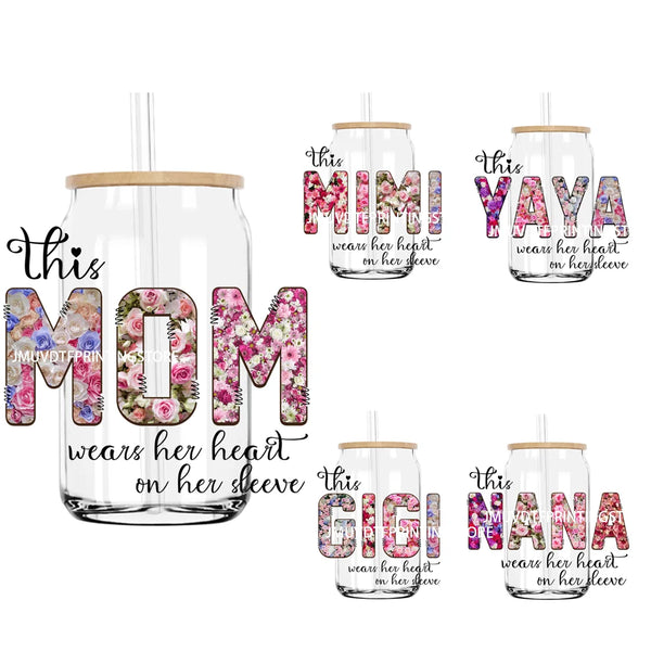Flora Mom Grandama Yaya UV DTF Transfer Sticker Decals For Libbey Cold Cups Mugs Tumbler Dogmom Waterproof DIY Logo Mother's Day