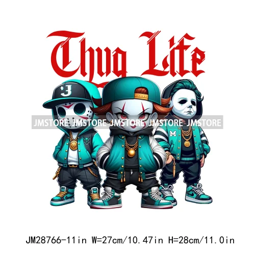 Thug Life Halloween Cartoon Character Scary Vibes Gangster Killer Decals Iron On DTF Transfer Sticker Ready To Press For Hoodies