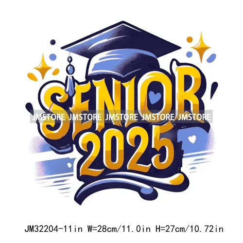 Senior Cap Class of 2025 High School Love Gifts College Grad Iron On DTF Heat Transfer Stickers Ready To Press For Clothing Bags