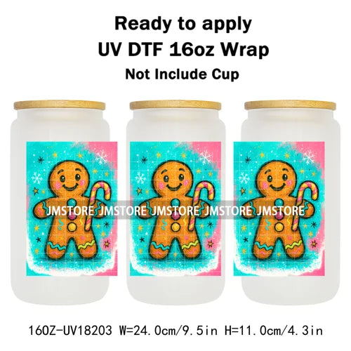 Preppy Brushstroke Christmas Santa Claus 16OZ UV DTF Cup Wraps Ready To Apply Waterproof Transfer Stickers For Libbey Glass Can