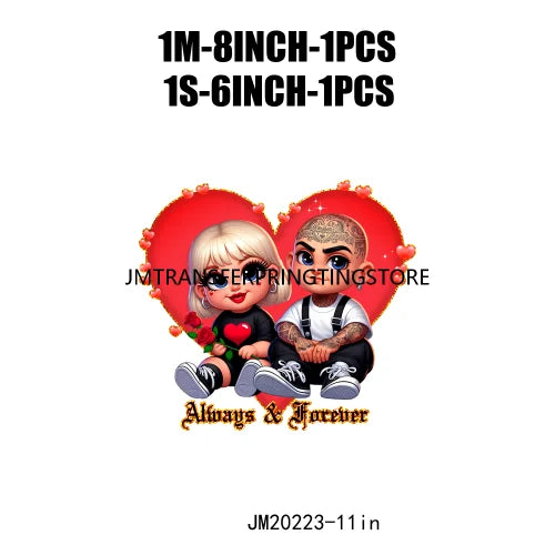 Custom Chicano Cartoon Lover Cholo Sweet Couple Forever Mine Valentines Day DTF Transfers Stickers Ready To Press For Clothes