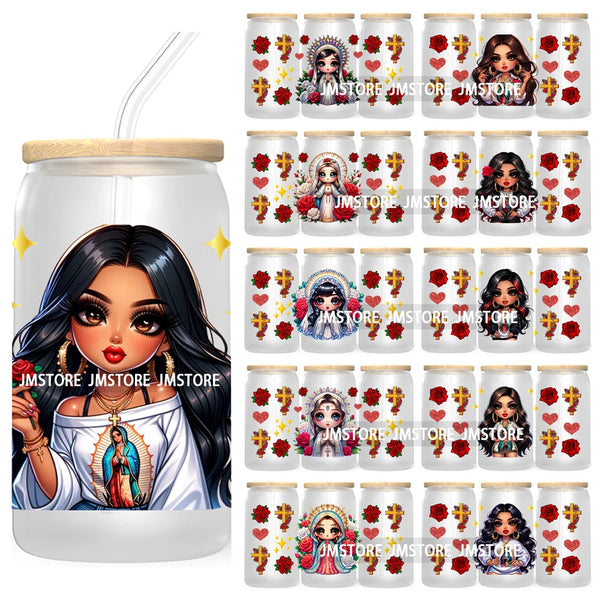 Beautiful Chicana Latina Woman Rose 16OZ UV DTF Cup Wrap Transfers Stickers For Libbey Glass Can Cups Tumbler Waterproof Craft