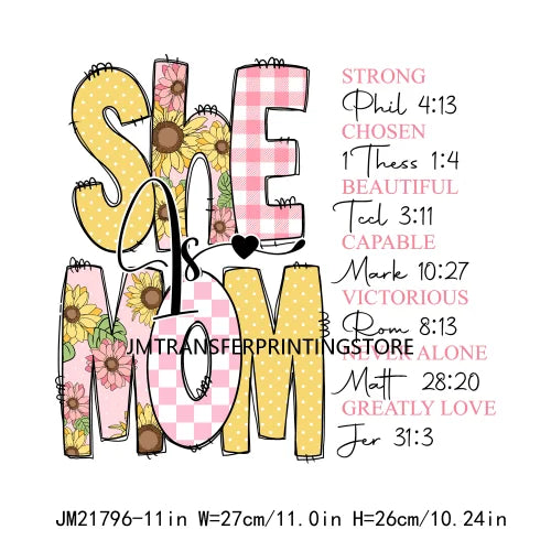 Hot Mess Mom Favorite Mom Things She Is Mom Bible Verse Mama Letter Designs DTF Transfer Stickers Ready To Press For T-shirt