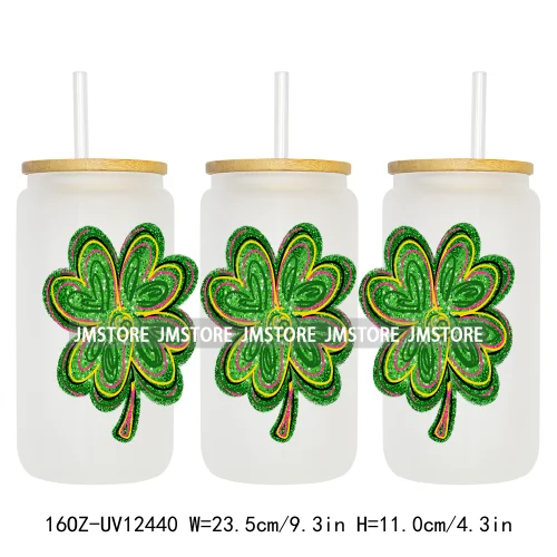 Lucky Coquette Bow Happy St Patrick's Day 16OZ UV DTF Cup Wrap Transfer Stickers Custom Waterproof Labels For Libbey Glass Can