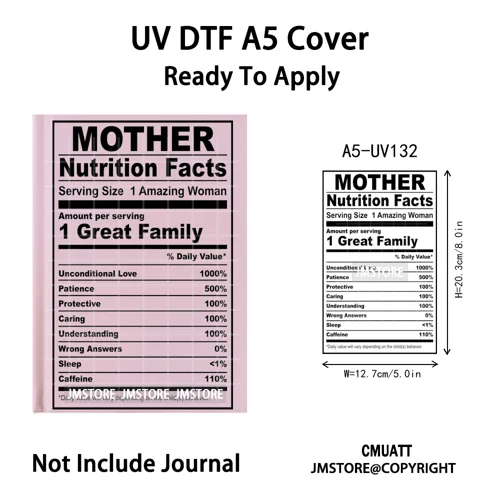 Black Mom Dad Family Nutrition Facts A5 Notebook UV DTF Wrap Ready To Apply Waterproof Transfer Sticker Decals For Journal Cover