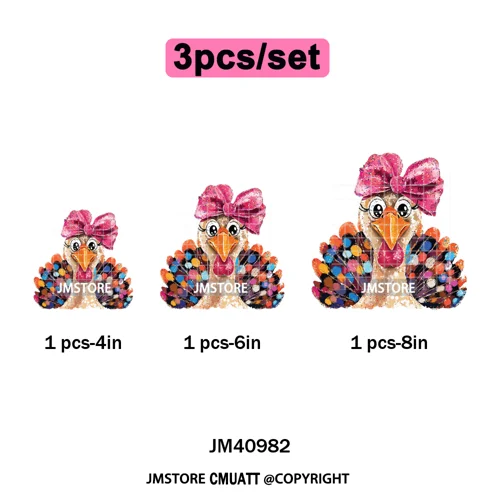 Trendy Give Thanks Coquette Gobble Turkey Bow Girly Fall Blessed Iron on DTF Heat Transfers Stickers Ready to Press for Clothing