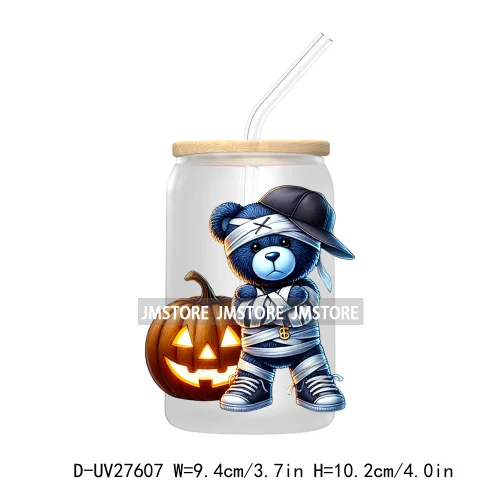 Spooky Halloween Horror Bear UV DTF Transfer Stickers Decals For Libbey Cold Cups Mugs Tumbler Waterproof Labels Scary Pumpkin