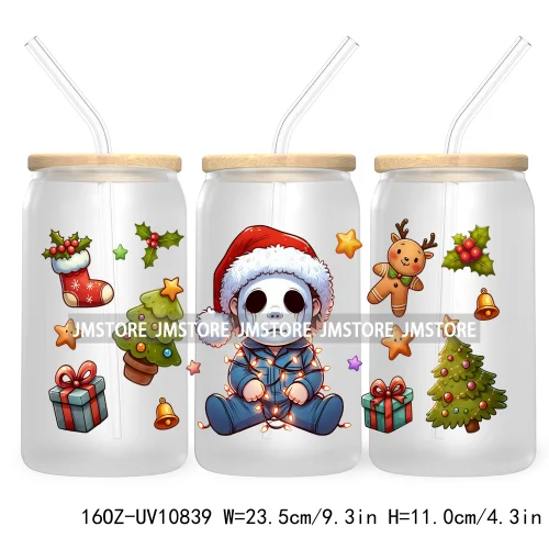 Christmas Movie Killer UV DTF Cup Wrap For Libbey Glass Can Transfer Stickers Waterproof Custom Labels Scary Horror Friends