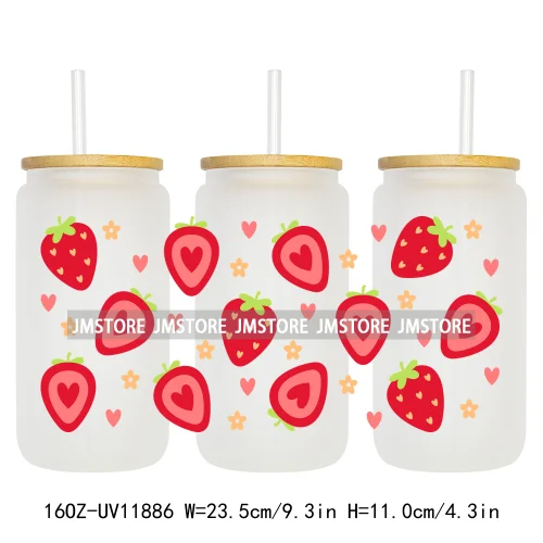 Coquette Bow Pencil 16OZ UV Cup Wrap DTF Transfer Stickers For Libbey Glass Can Cups Tumbler Cherry Heart Love Valentines Day