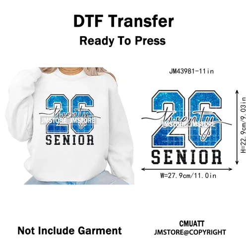 Faux Glitter Senior Class of 2026 High School Graduate Reunion Iron on Washable DTF Transfer Stickers Ready to Press for Clothes