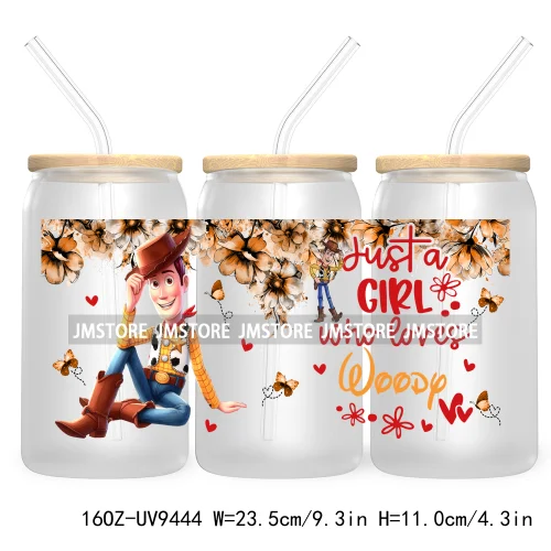 Just A Girl Who Loves Cartoon Princess 16OZ UV Cup Wrap DTF Transfer Stickers For Libbey Glass Can Cups Tumbler Waterproof Label