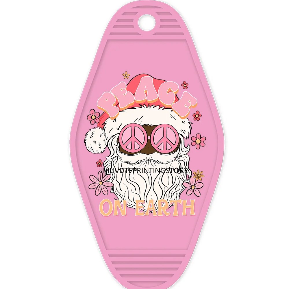 Pink Christmas Santa Claus High Quality WaterProof UV DTF Sticker For Motel Hotel Keychian  Merry Christmas Holiday