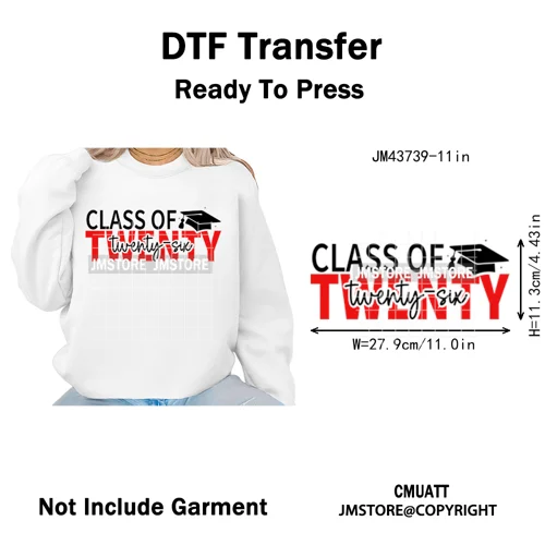 High School Senior Year Class of 2026 My First Last Day Iron on Washable DTF Heat Transfers Stickers Ready to Press for Hoodies