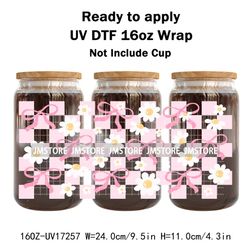 Coquette Floral Self Love Affirmations UV DTF Stickers Ready To Transfer Cup Wrap Custom Labels DIY Craft For Libbey Can Glass