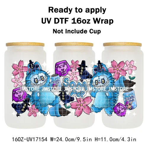 Miniso Cartoon Character Monster Doll 16OZ UV DTF Cup Wraps Ready To Apply Waterproof Transfer Stickers For Libbey Glass Can Mug
