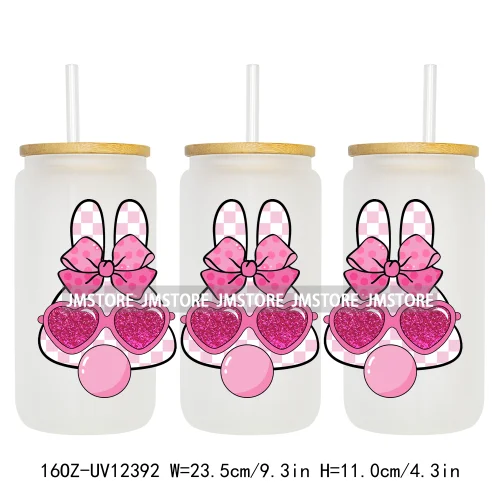 Glitter Coquette Peeps Easter Bunny Rabbit UV DTF Sticker For 16OZ Libbey Glass Cup Can Wrap Transfer Stickers Custom Labels