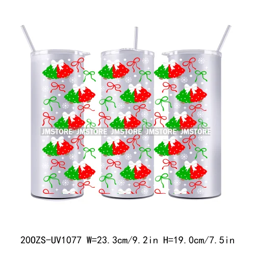 Girly Holiday Christmas Trees 20OZ Tumbler Wraps Ready To Ship UV DTF Transfer Stickers Waterproof Prints For Skinny Tumbler