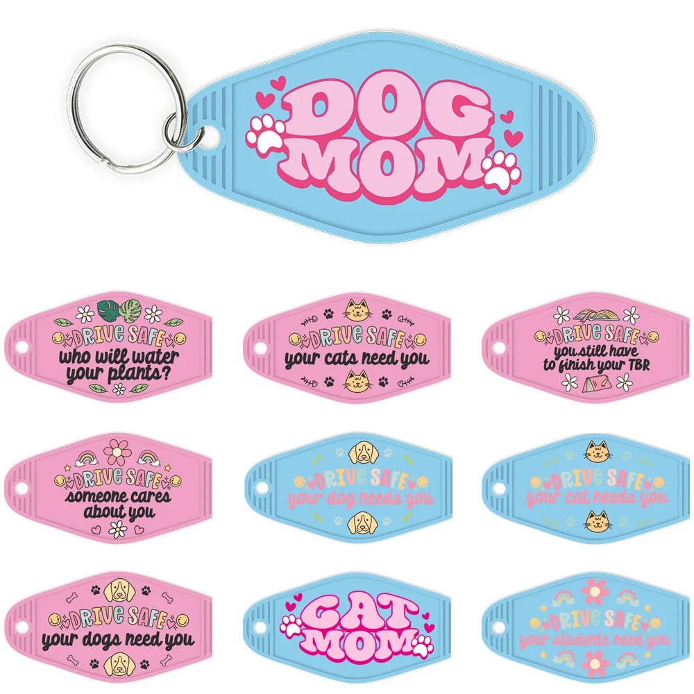 Dog Cat Mom Positive Quotes High Quality WaterProof UV DTF Sticker For Motel Hotel Keychian