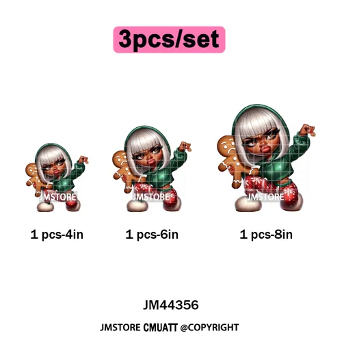 Cool African Melanin Girls Christmas Season Holiday Moody Iron on Washable DTF Heat Transfer Stickers Ready to Press for Hoodies