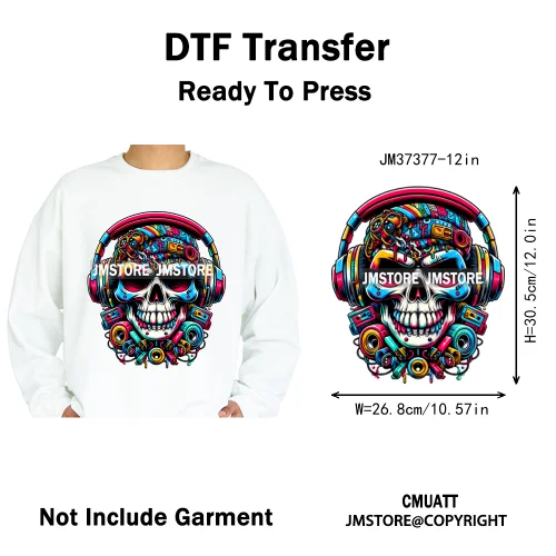 12in Hip Hop Graffiti Urban Skull Gaming Controller Game Lovers Iron on DTF Transfers Stickers Ready to Press for Hoodies Bags