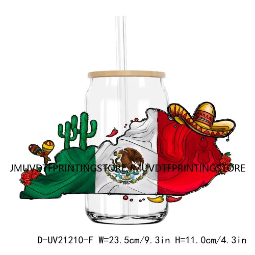 Mexican Mama Cowhide Western UV DTF Sticker For 16OZ Libbey Glass Cup Can Wrap Transfer Sticker Custom DIY Logo Fiesta Tacos