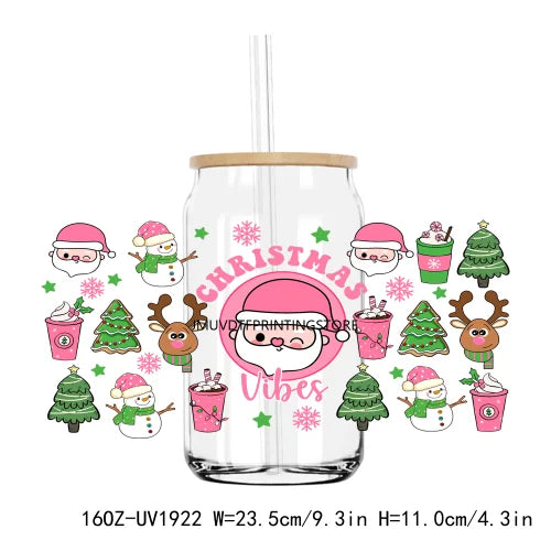 Christmas Santa with Sunglasses 16OZ UV DTF Cup Wrap Transfers Stickers Custom Labels DIY  Waterproof Logo For Libbey Glass Can