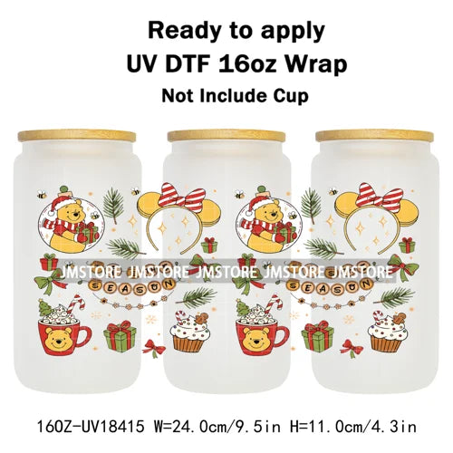 Cartoon Mouse Friends Christmas Gingerbread 16OZ UV DTF Cup Wraps Ready To Apply Durable Transfer Stickers For Libbey Glass Can
