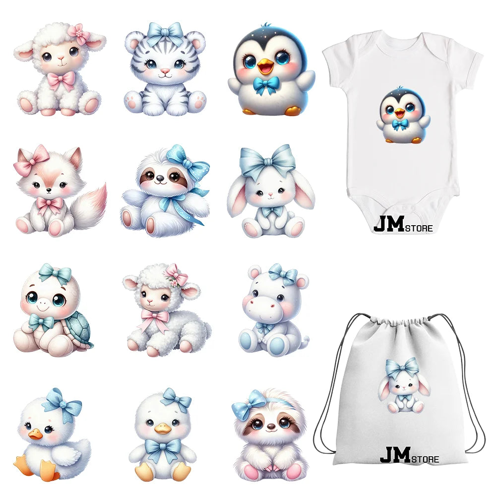 15cm 5.9in Creative Bow Sheep Tiger Animal Iron On Heat Transfer Sticker For Clothes Printed Thermal Washable T-Shirt Applique
