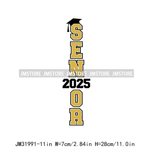 Celebrating Class Of 2025 Senior High School Proud Black Iron On DTF Heat Transfer Stickers Ready To Press For Clothing Bags