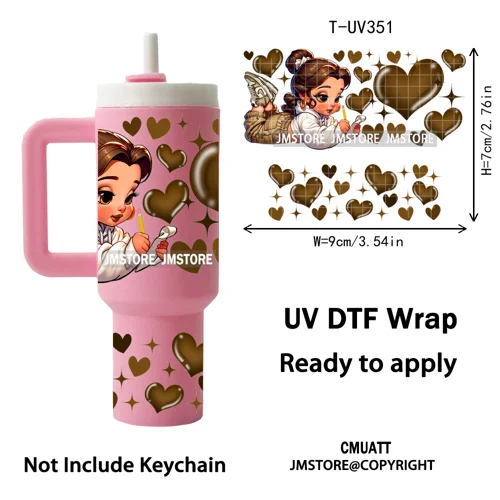 Chibi Girl Heart Cartoon Princess UV DTF Mini Tumbler Keychain Wraps Ready To Apply Transfer Stickers Prints Waterproof Decals
