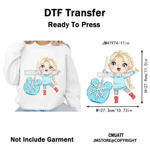 Cute Winter Christmas Girls Baby Mermaid Kids Cartoon Character Iron on DTF Washable Transfers Stickers Ready to Press for Texti