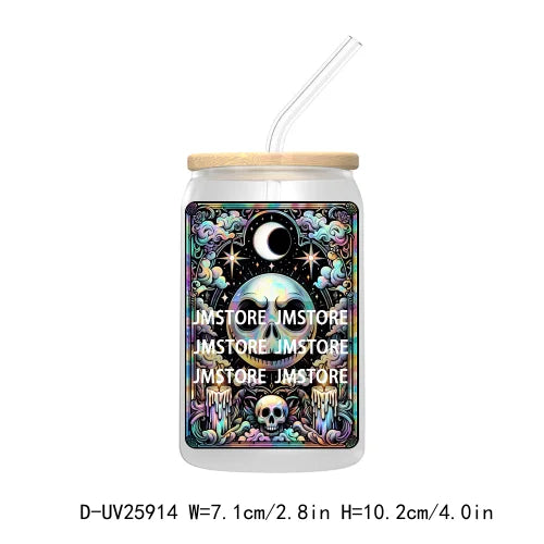 Spooky Skull Halloween Tarot Card UV DTF Transfer Stickers Decals For Libbey Cold Cups Mugs Durable Waterproof Custom Logo Label