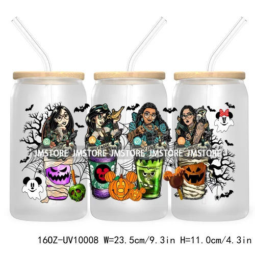 Halloween Coffee Cups UV DTF Sticker For 16OZ Libbey Glass Cup Can Cartoon Princess Wrap Transfer Stickers Custom Labels Logo