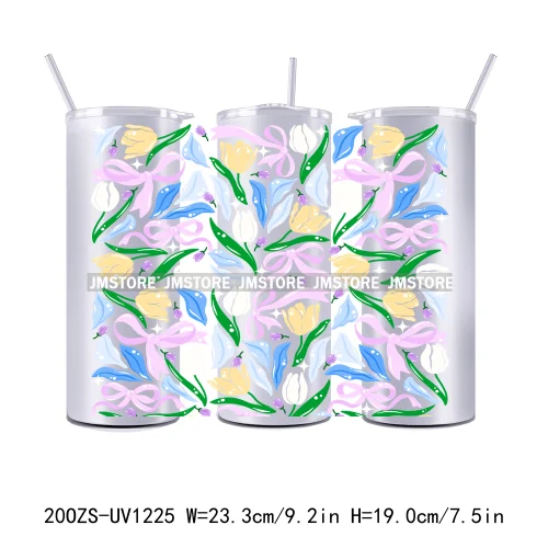 Coquette Bow Flowers Book Lover UV DTF Tumbler Wraps Durable Ready To Apply Transfer Stickers For 20OZ Straight Skinny Tumblers