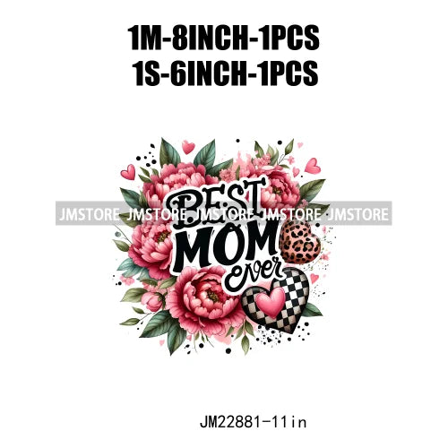 Best Mom Ever Floral Heart Iron On Logos Mother's Day Leopard Mama DTF Printing Transfer Stickers For Clothing