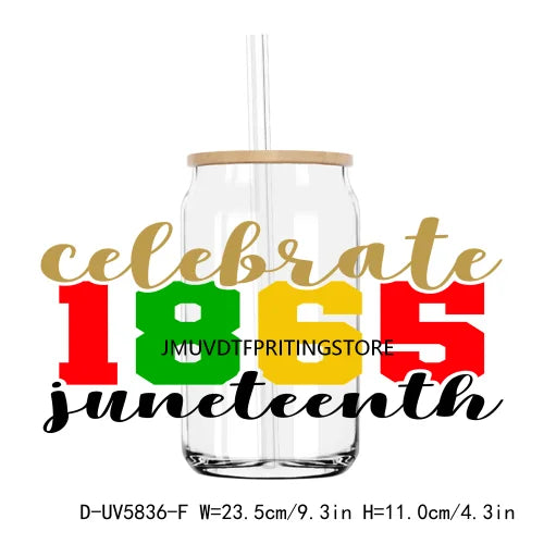 Celebrate 1865 Juneteenth Hope UV DTF Transfer Stickers Decals For Libbey Cold Cups Mug Tumbler Waterproof DIY Craft Black Power