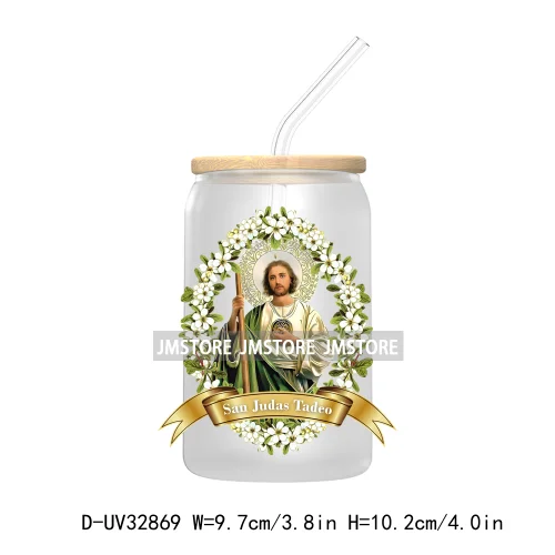 San Judas Tadeo Roses Praying Hands Mexican Woman UV Sticker Decals For Libbey Cold Cup Mug Tumbler Transfer Stickers Waterproof