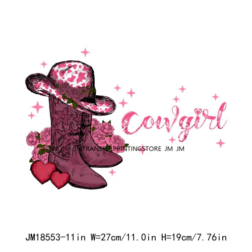 Pink Love Howdy Honey Valentine's Day Printing Designs Iron On Western Cowgirl Boat Hat DTF Transfers Stickers For T-Shirts Bag