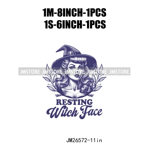 Custom Spooky Season Witch Girl Social Club Halloween Resting Witch Face DTF Iron On Transfer Sticker Ready To Press For Hoodies