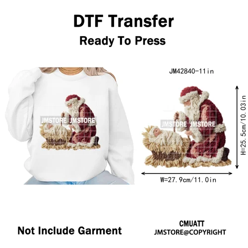 Trendy Faux Yarn Crochet Joy Love Jesus Christian Christmas Iron on DTF Washable Transfers Stickers Ready to Press for Textiles