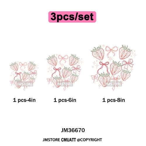 Boho Coquette Floral Strawberry Festival Vibes Summer Fruit Iron on DTF Thermal Transfer Sticker Ready to Press for Clothes Bags