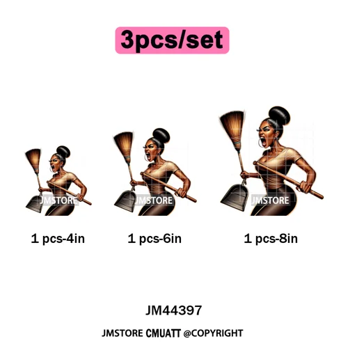 Angry Office African Girl Sassy Moods Housework Mom Iron on Washable DTF Heat Transfer Stickers Ready to Press for T-shirts Bags