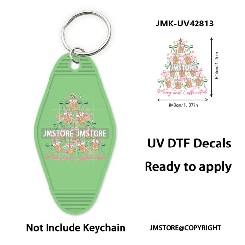 Holly Jolly Christmas Patchwork Santa UV DTF Motel Keychain Decal Ready To Ship Durable Transfer Stickers For Hotel Keychain
