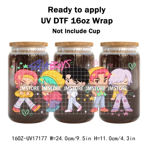Kpop Demon Inspired Movie Boy Band Hunter Girl Anime Fan UV DTF Wraps Transfer Sticker Waterproof Logo For 16OZ Libbey Glass Can