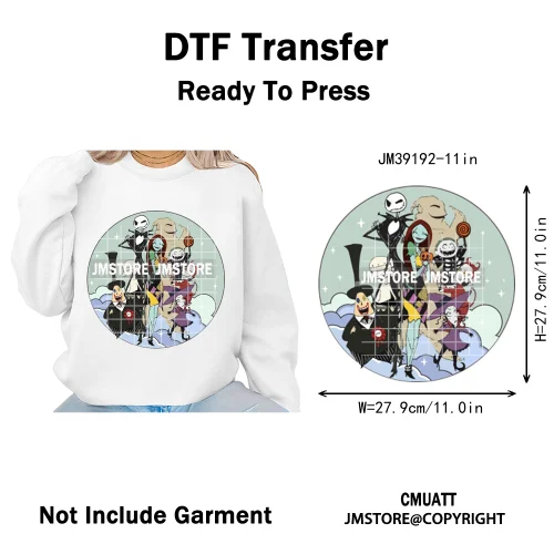 Funny Halloween Spooky Vibes Cartoon Characters Pumpkin Iron on DTF Washable Transfers Stickers Ready to Press for T-shirts Bags